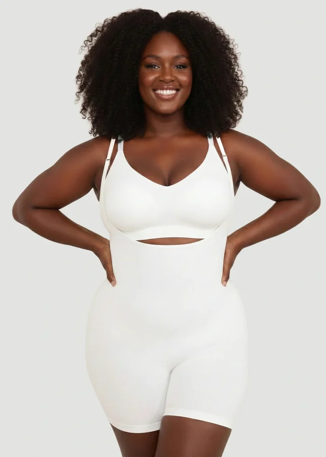 Conturve White Open Bust Bodysuit Shaping Shorts