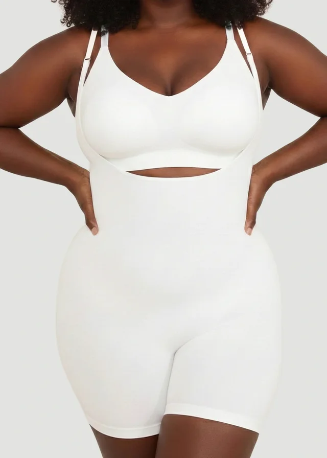 Conturve White Open Bust Bodysuit Shaping Shorts