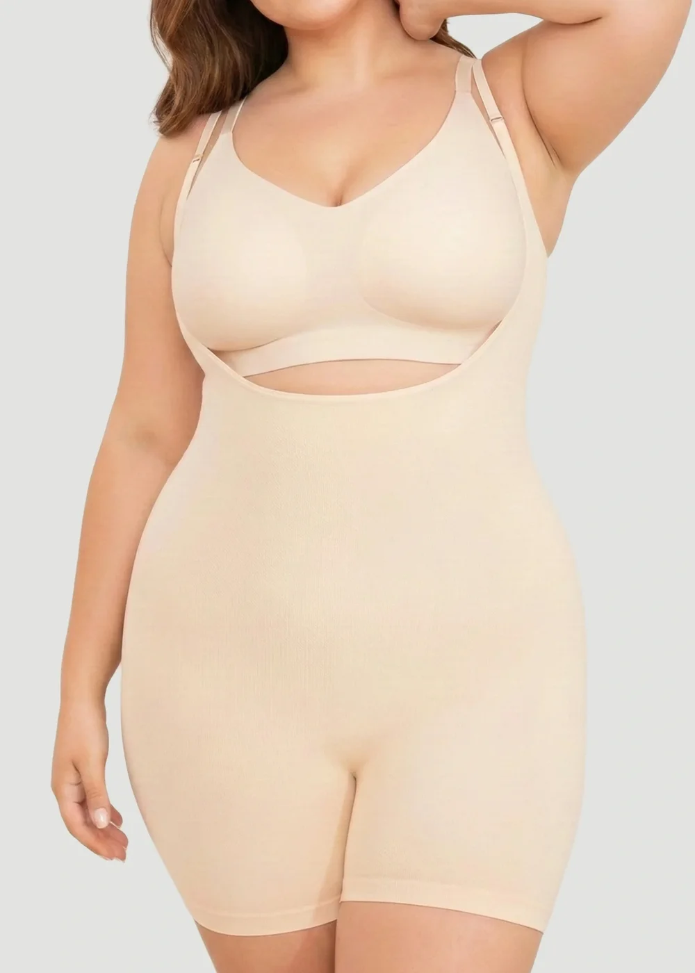 Conturve Beige Open Bust Bodysuit Shaping Shorts - S Image 2