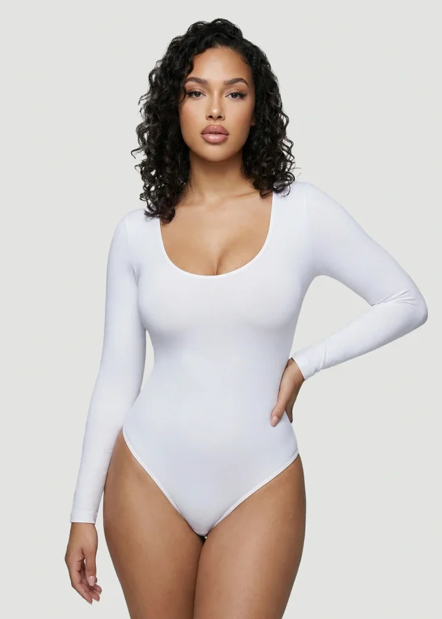 Public Desire White Long-Sleeve Seamless Sculpt Shapewear Bodysuit