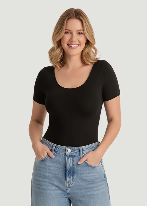 Conturve Black Scoop Neck Bodysuit Shaping Thong - XL-2XL Image 3