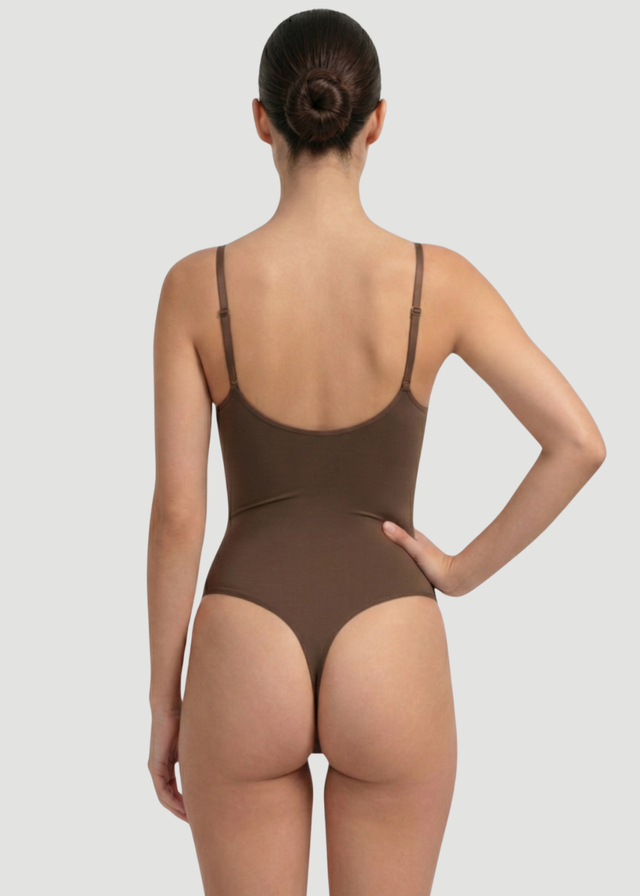 Conturve Brown Seamless Sculpt Thong Shapewear Bodysuit