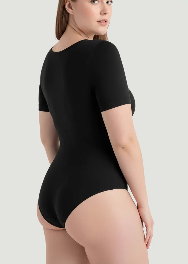 Conturve Black Short-Sleeve Seamless Sculpt Shapewear Bodysuit