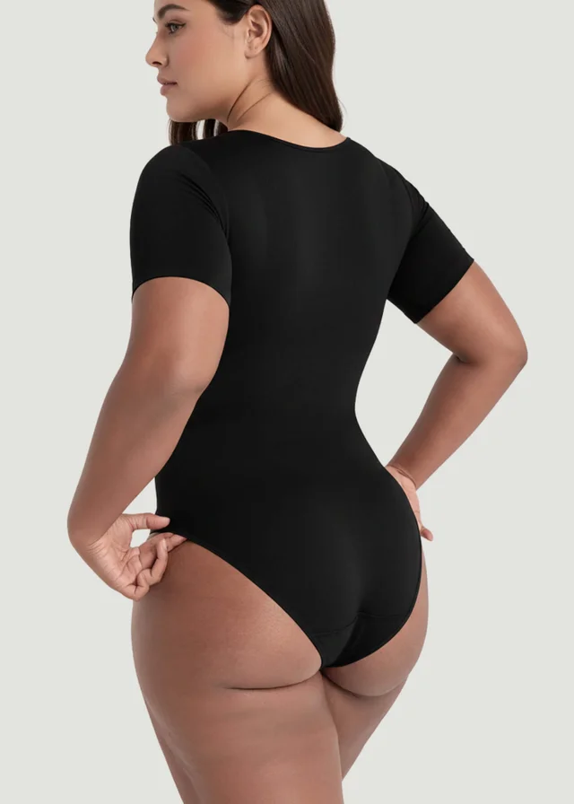 Conturve Black Short-Sleeve Seamless Sculpt Shapewear Bodysuit