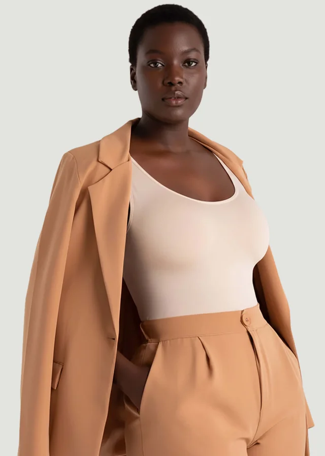 Conturve Beige Short-Sleeve Seamless Sculpt Shapewear Bodysuit