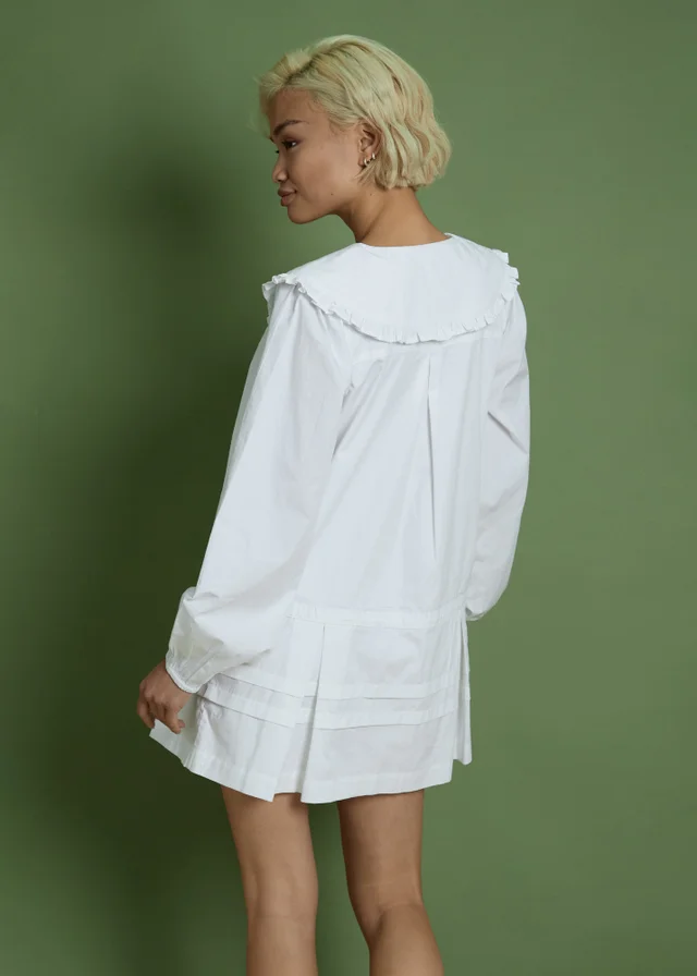 Neon Rose White Cotton Peter Pan Collar Drop Hem Dress