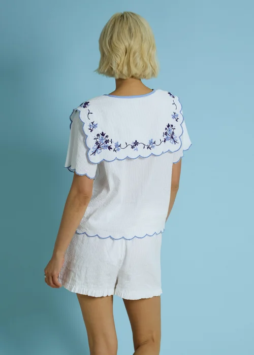 Neon Rose White Cotton Square Neck Floral Embroidered Blouse - S Image 2