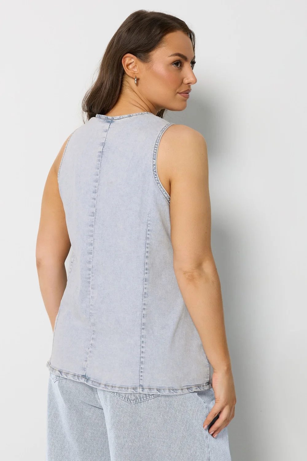 Yours Curve Blue Denim Longline Waistcoat - 20 Image 3