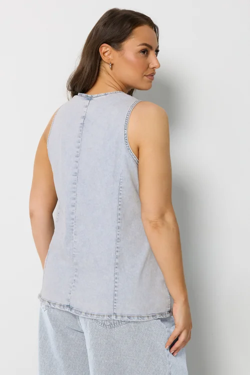 Yours Curve Blue Denim Longline Waistcoat - 20 Image 3