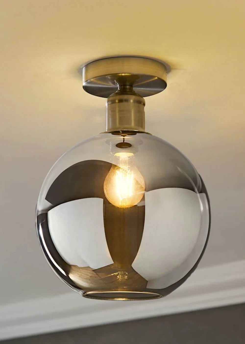 ValueLights Bellamy Smoke Glass Brushed Chrome Flush Ceiling Light - One Size Image 2