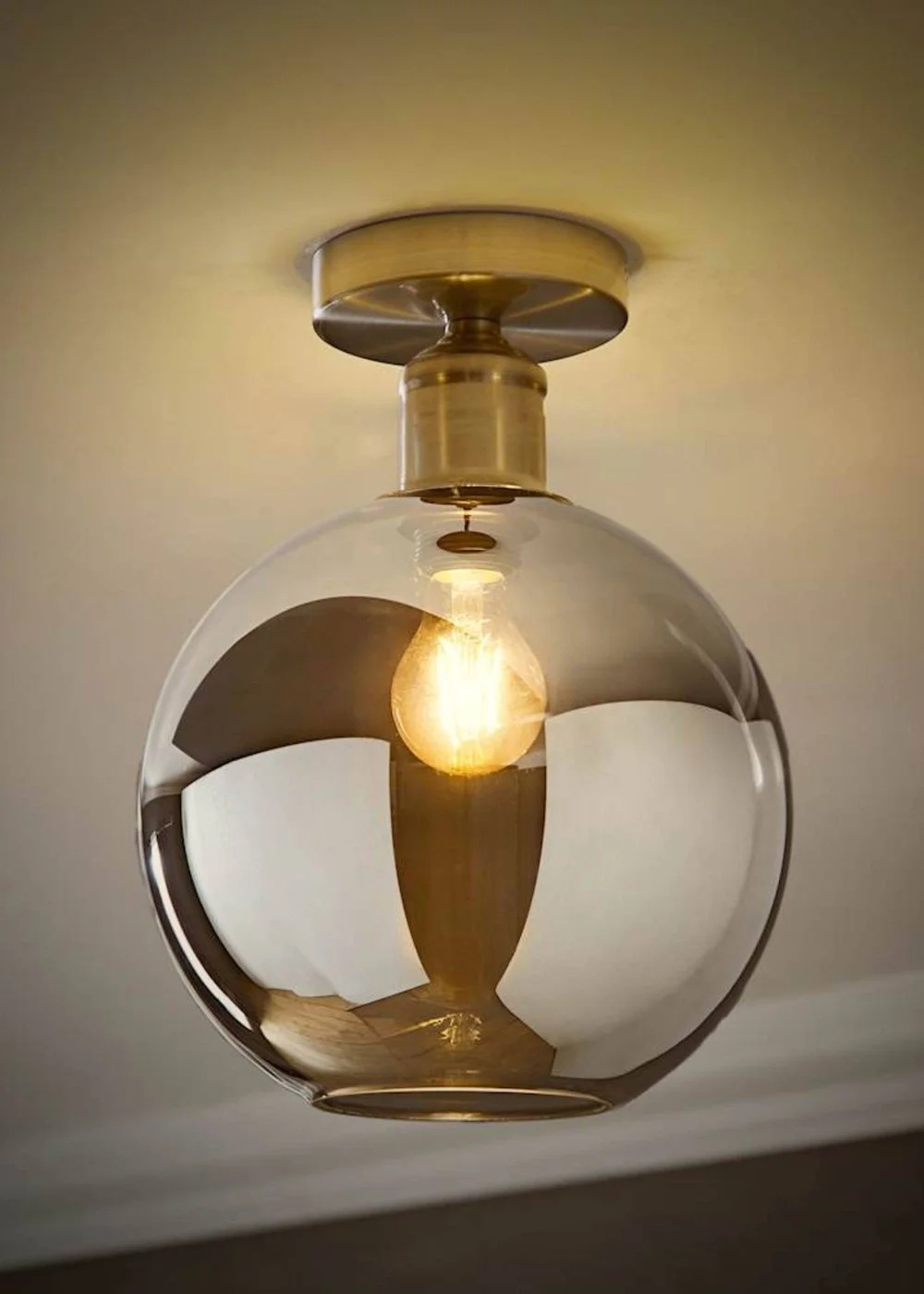 ValueLights Bellamy Smoke Glass Brushed Chrome Flush Ceiling Light - One Size Image 1