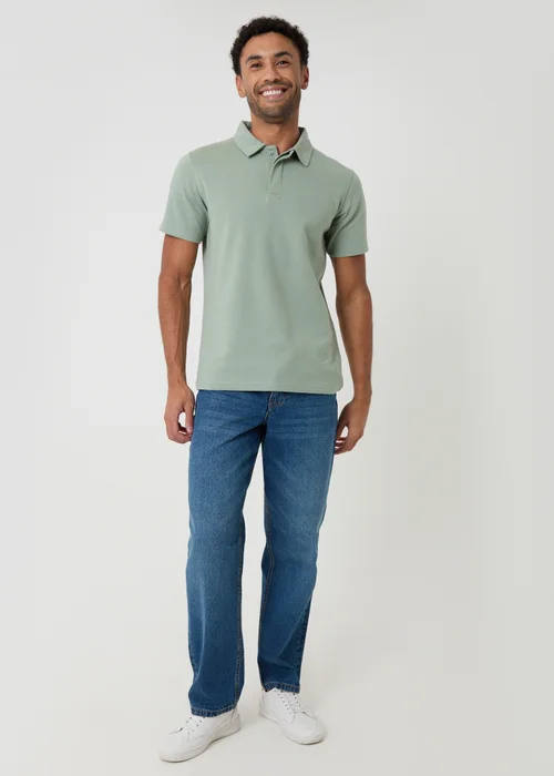 Threadbare Soft Green Textured Cotton Rich Polo Shirt - 2XL Image 3