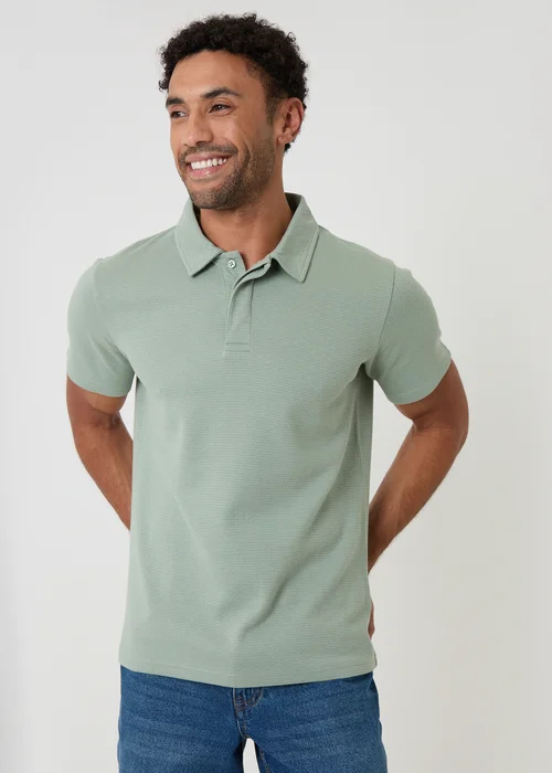 Threadbare Soft Green Textured Cotton Rich Polo Shirt - 2XL Image 1