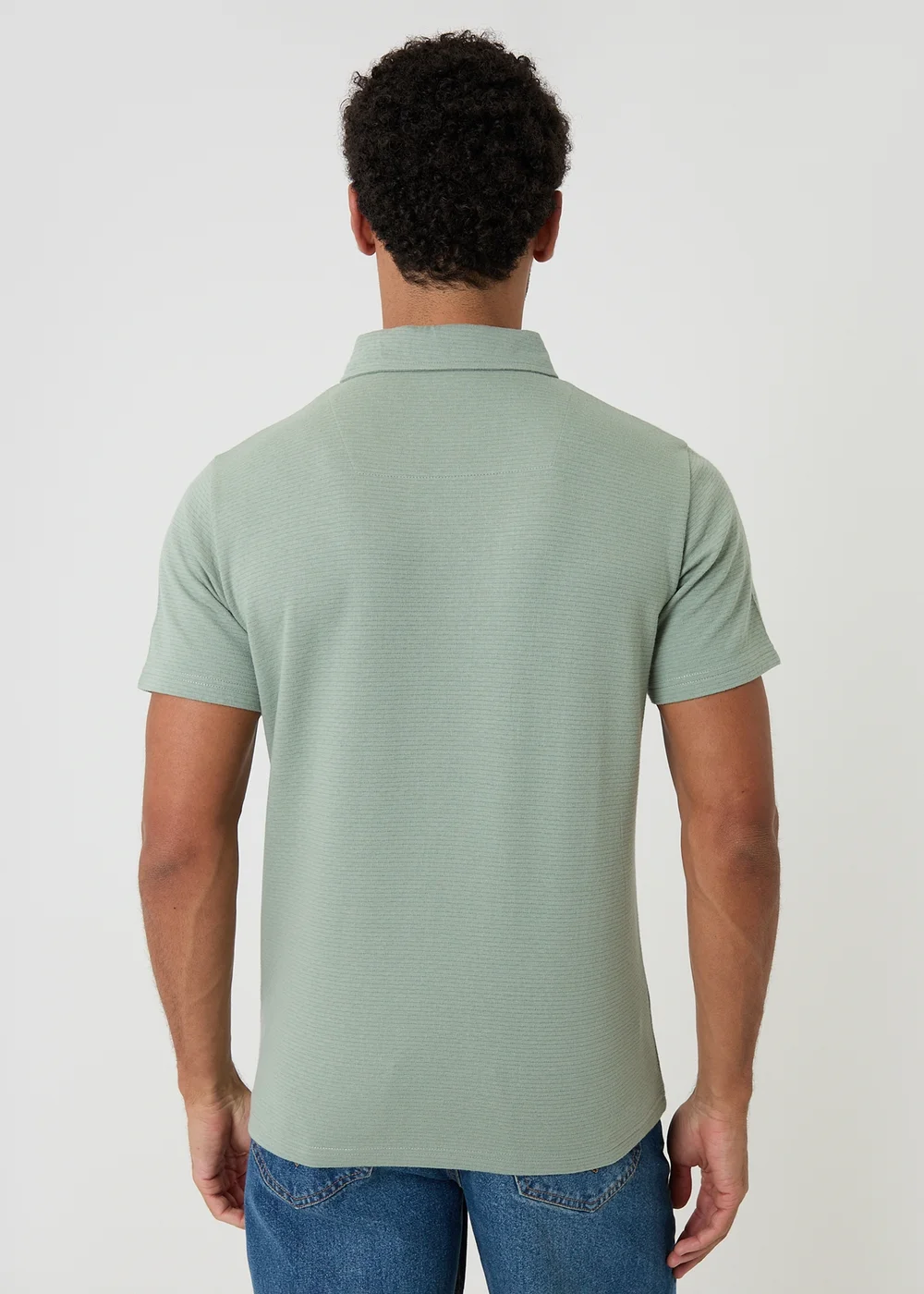 Threadbare Soft Green Textured Cotton Rich Polo Shirt - 2XL Image 2