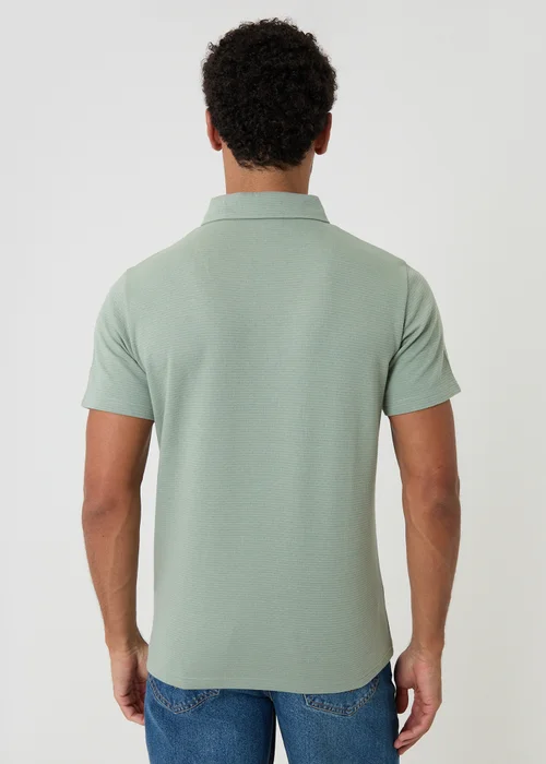 Threadbare Soft Green Textured Cotton Rich Polo Shirt - 2XL Image 2
