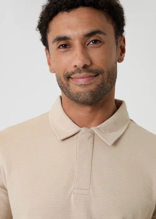 Threadbare Stone Textured Cotton Rich Polo Shirt - 2XL Image 4