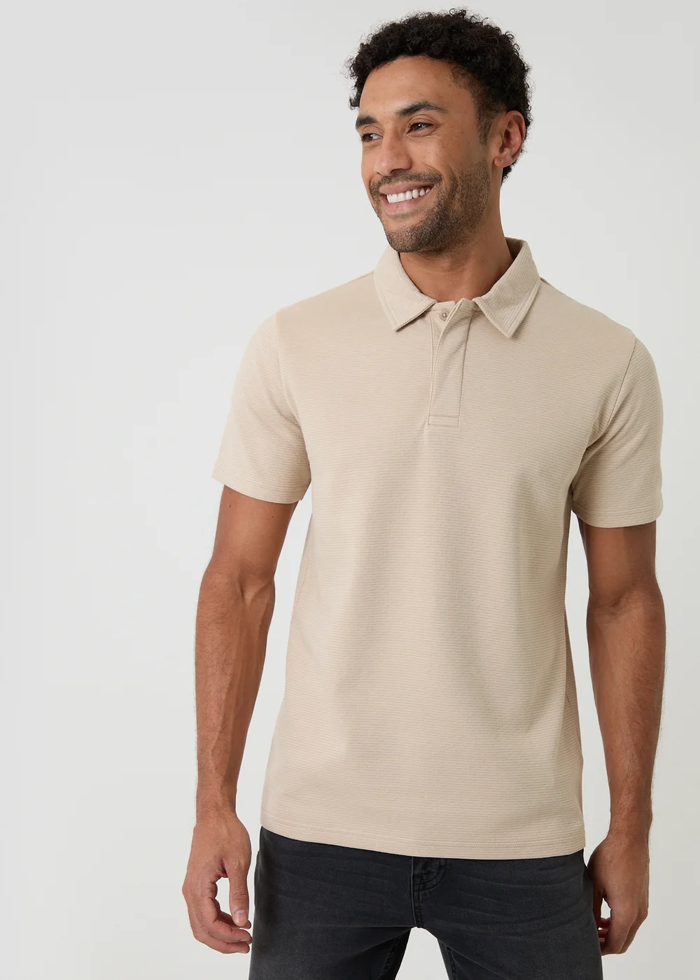 Threadbare Stone Textured Cotton Rich Polo Shirt - 2XL Image 1