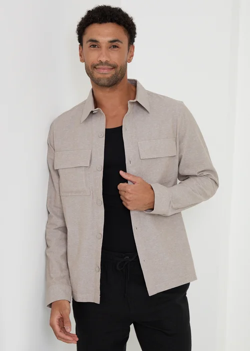 Threadbare Taupe Linen Blend Lightweight Shacket - M Image 1