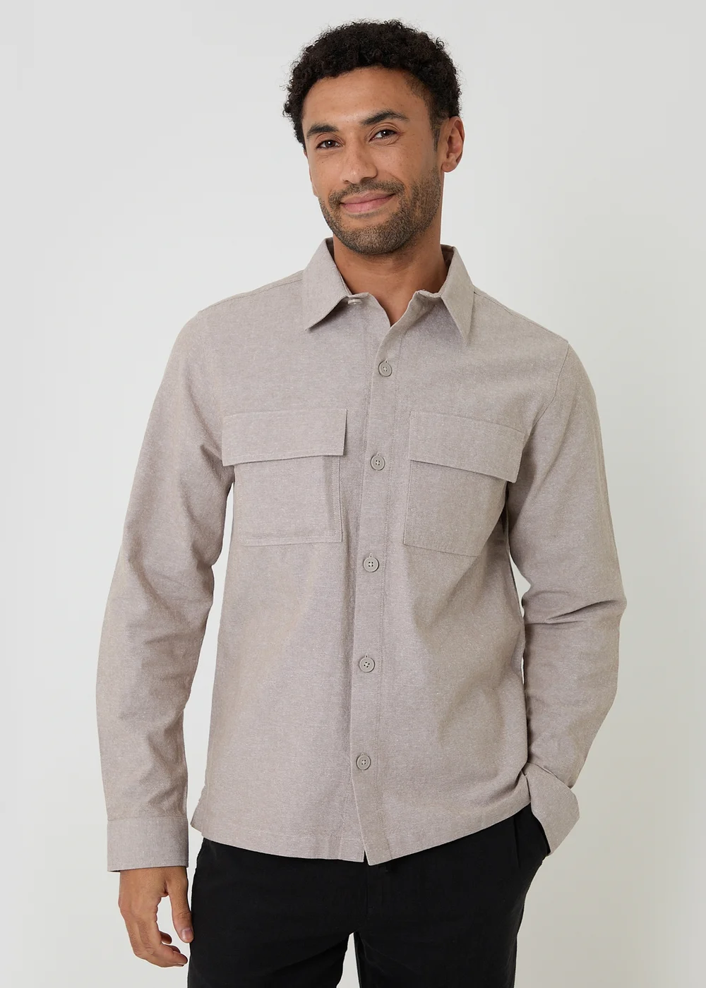 Threadbare Taupe Linen Blend Lightweight Shacket - M Image 5