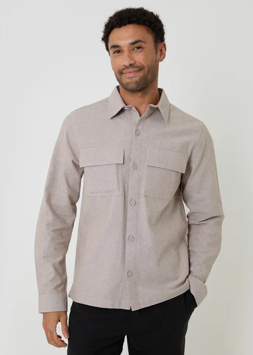 Threadbare Taupe Linen Blend Lightweight Shacket - M Image 5
