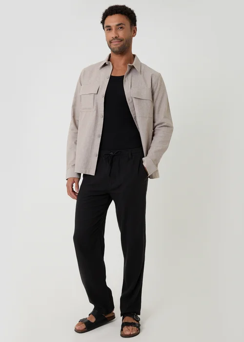 Threadbare Taupe Linen Blend Lightweight Shacket - M Image 3