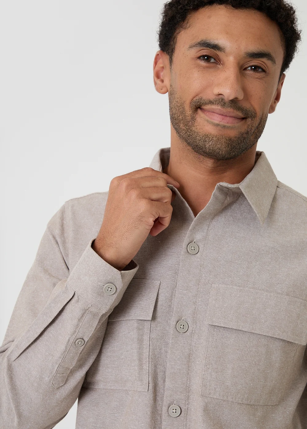 Threadbare Taupe Linen Blend Lightweight Shacket - M Image 4