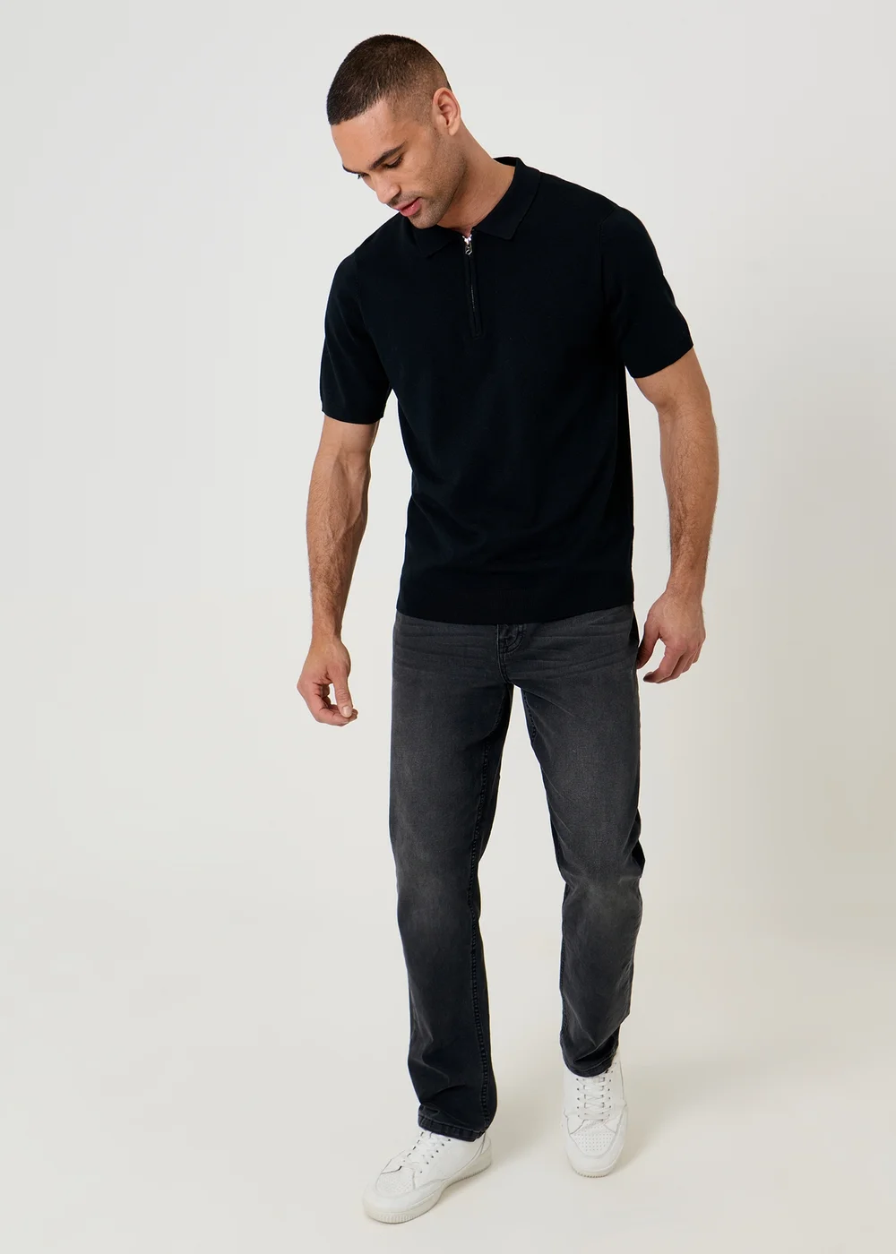 Threadbare Black Quarter Zip Knitted Polo - 2XL Image 3