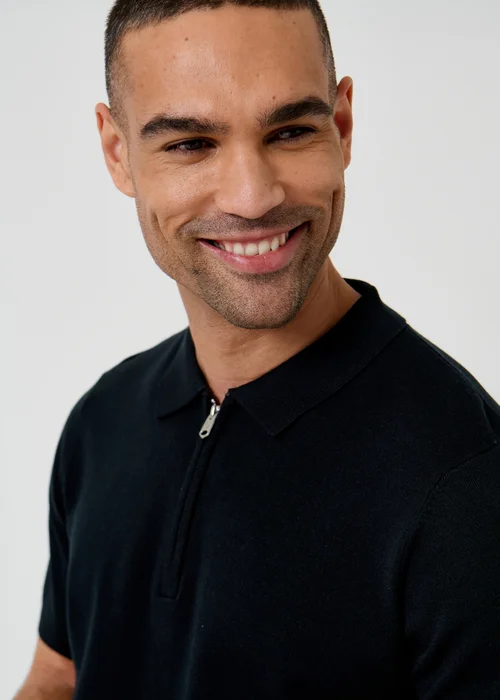 Threadbare Black Quarter Zip Knitted Polo - 2XL Image 4