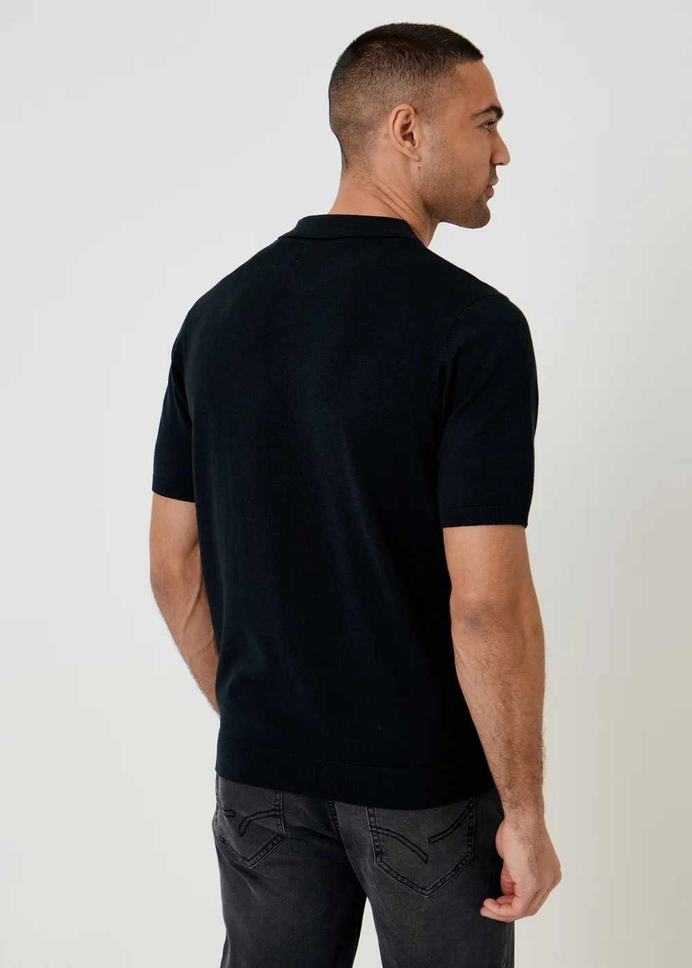 Threadbare Black Quarter Zip Knitted Polo - 2XL Image 2