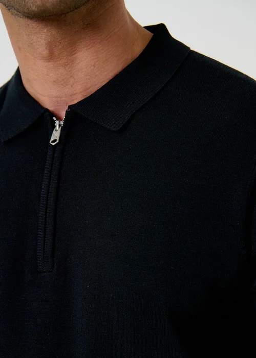 Threadbare Black Quarter Zip Knitted Polo - 2XL Image 5