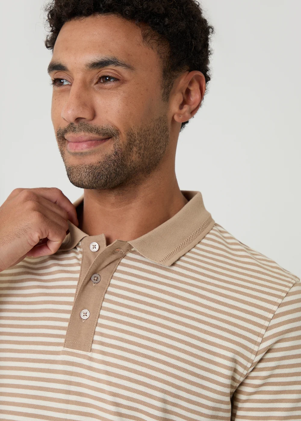 Threadbare Stone Stripe Cotton Pique Polo Shirt - L Image 4