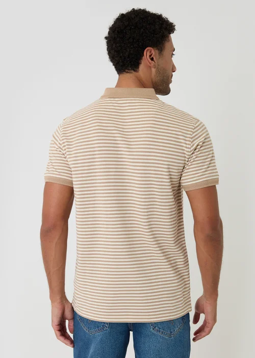 Threadbare Stone Stripe Cotton Pique Polo Shirt - L Image 2