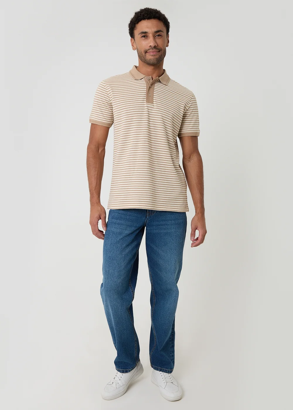 Threadbare Stone Stripe Cotton Pique Polo Shirt - L Image 3