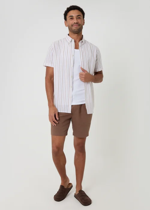 Threadbare Stone Stripe Linen Cotton Blend Short Sleeve Shirt - 2XL Image 3