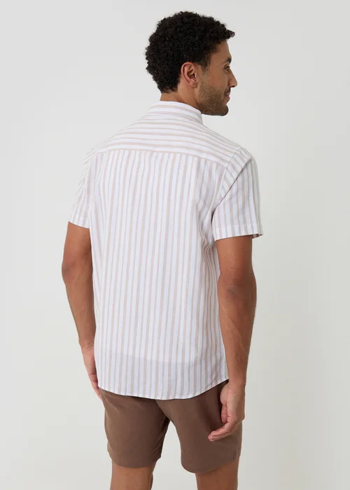 Threadbare Stone Stripe Linen Cotton Blend Short Sleeve Shirt - 2XL Image 2