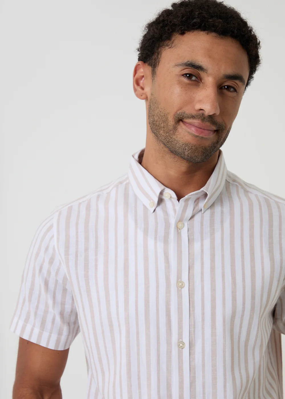 Threadbare Stone Stripe Linen Cotton Blend Short Sleeve Shirt - 2XL Image 4