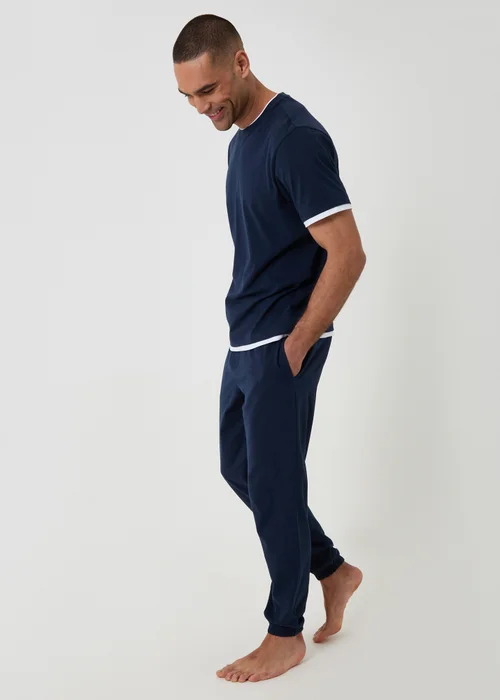Threadbare Navy Cotton Mock Layer Pyjama Set - XL Image 3