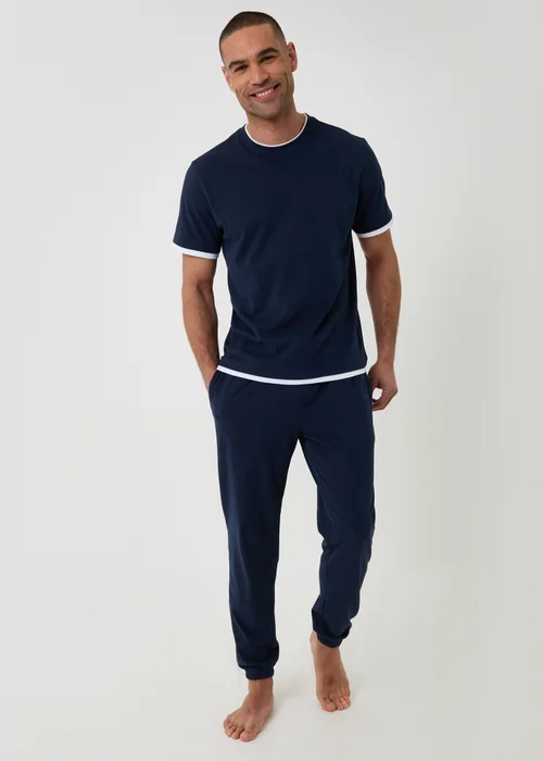 Threadbare Navy Cotton Mock Layer Pyjama Set - XL Image 1