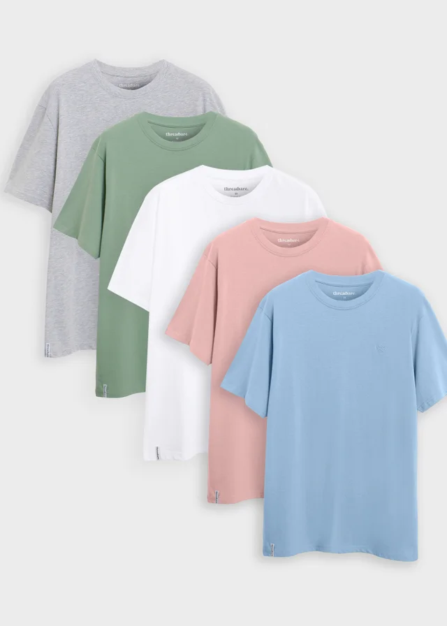 Threadbare Multi 5-Pack Cotton Crew Neck T-Shirts