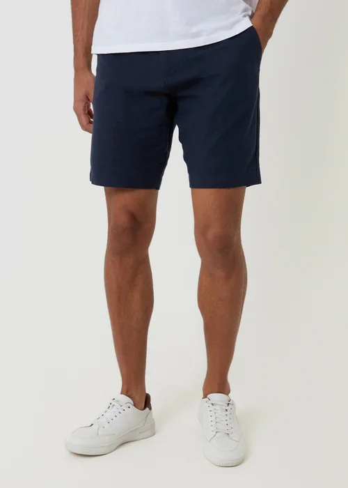 Threadbare Navy Linen Blend Shorts with Belt - 36/L32 Image 1