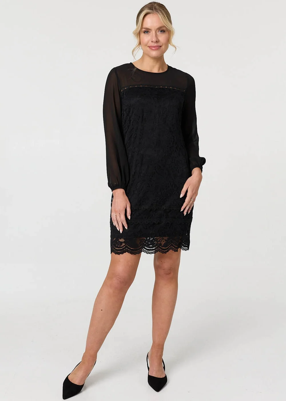 Izabel London Black Semi Sheer Lace Trim Short Dress - 14 Image 4