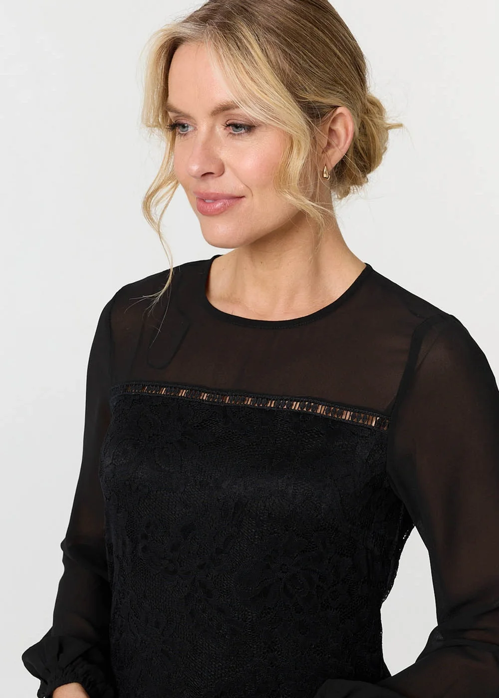 Izabel London Black Semi Sheer Lace Trim Short Dress - 14 Image 3