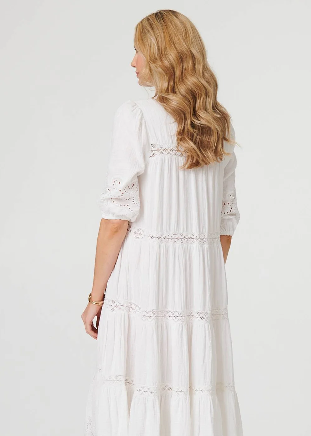Izabel London White Broderie Anglaise Trim Tiered Midi Dress - 14 Image 2