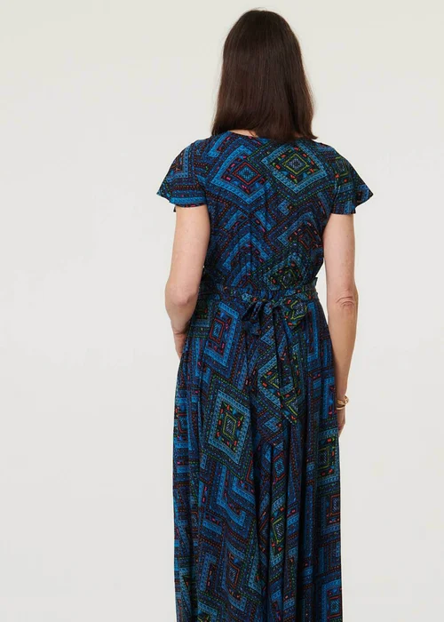 Izabel London Navy Geo Print Cap Sleeve Ruched Maxi Dress - 8 Image 2