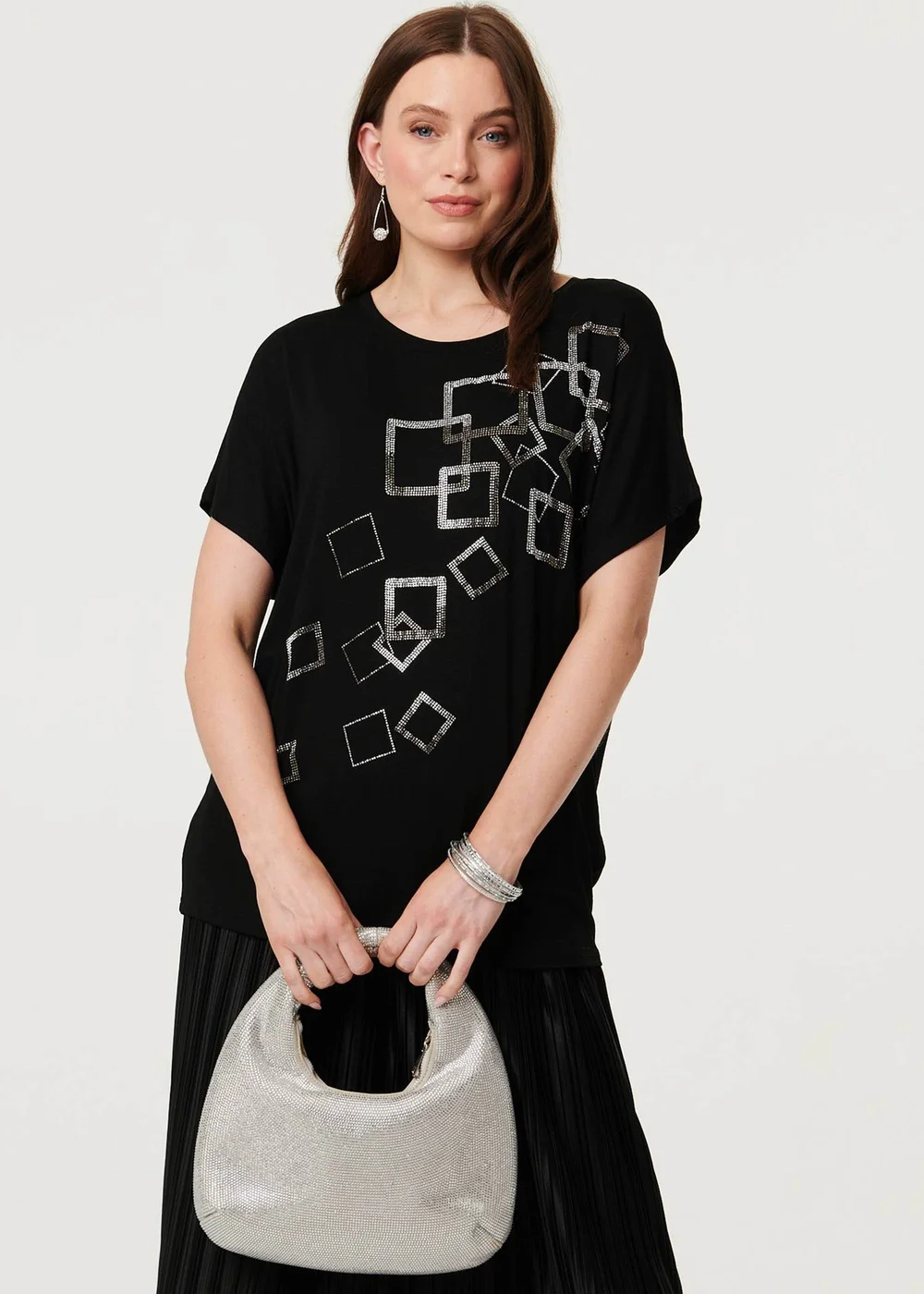 Izabel London Black Geo Print Sparkly Relaxed Top - 14 Image 1