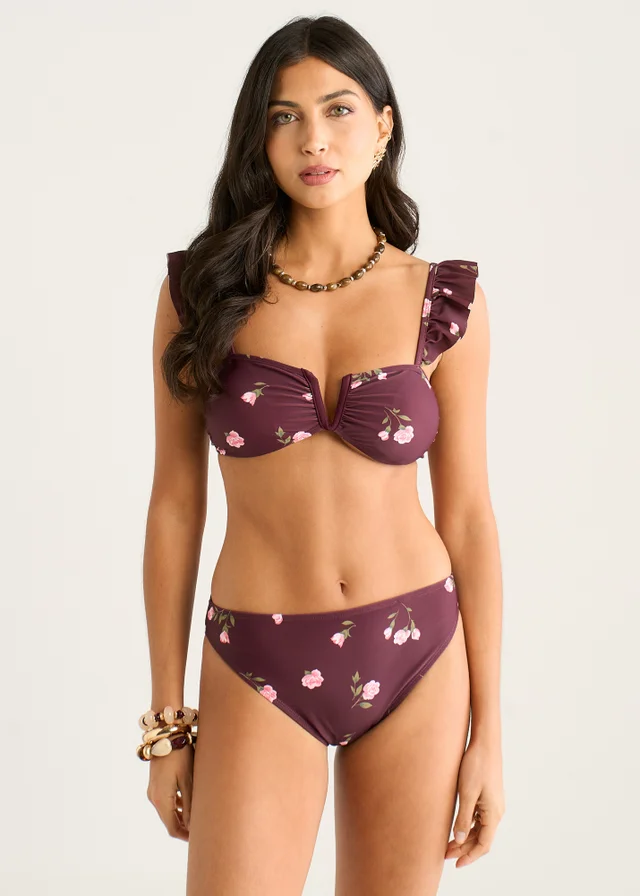 Gini London Brown Floral Printed Bikini Bottom