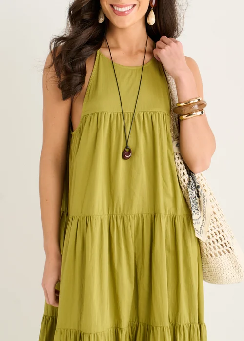 Gini London Khaki Tiered Halter Maxi Trapeze Dress - 12 Image 3