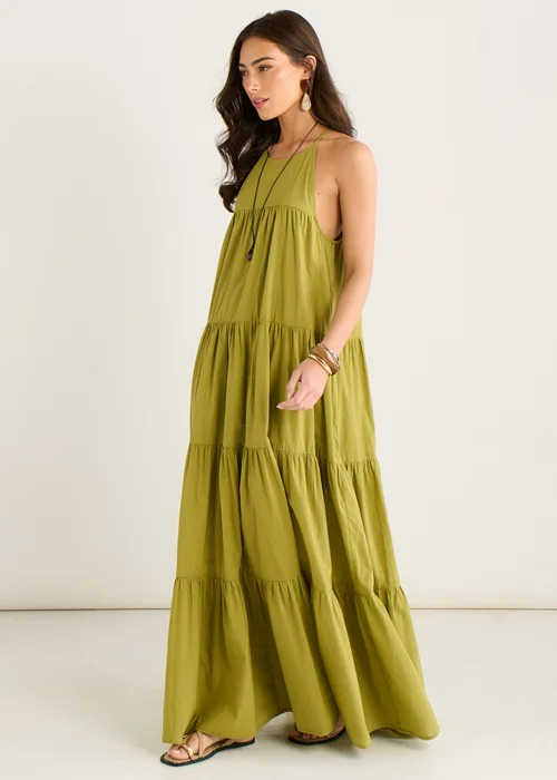 Gini London Khaki Tiered Halter Maxi Trapeze Dress - 12 Image 4