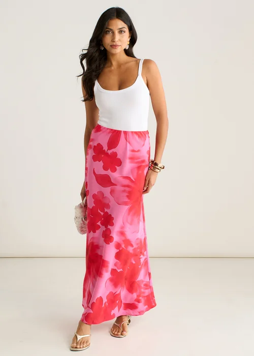 Gini London Pink Watercolor Floral Print A Line Maxi Skirt - 8 Image 1