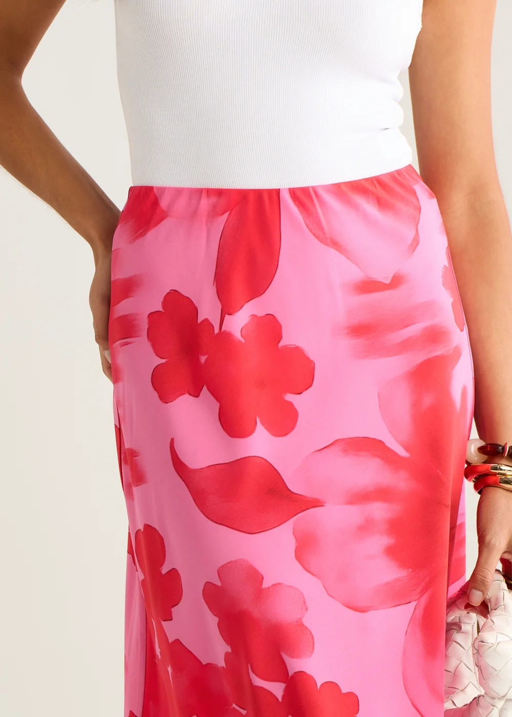 Gini London Pink Watercolor Floral Print A Line Maxi Skirt - 8 Image 3